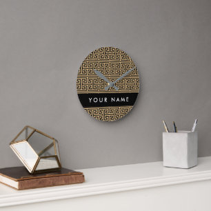Greek Meander Key H Brown, Jouw naam, Personalisee Ronde Klok