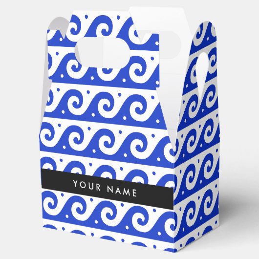 Greek Meander Key, Wave Key, Blauw, Jouw naam Bedankdoosjes (Geopend)