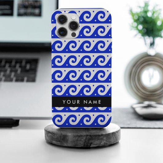 Greek Meander Key, Wave Key, Blauw, Jouw naam Case-Mate iPhone Case