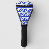 Greek Meander Key, Wave Key, Blauw, Jouw naam Golfheadcover (Voorkant)