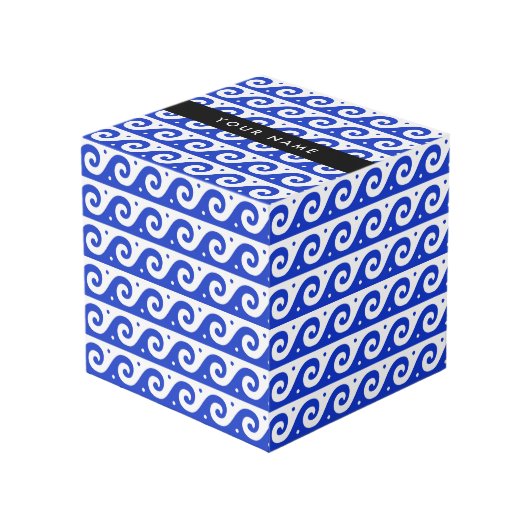 Greek Meander Key, Wave Key, Blauw, Jouw naam Kubus (Voorkant hoekig)