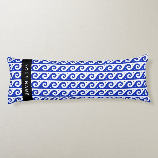 Greek Meander Key, Wave Key, Blauw, Jouw naam Lichaamskussen (Achterkant)