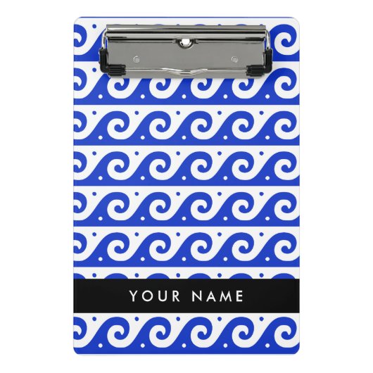 Greek Meander Key, Wave Key, Blauw, Jouw naam Mini Klembord (Voorkant)