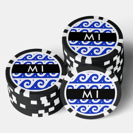 Greek Meander Key, Wave Key, Blauw, Jouw naam Poker Chips (Opstapeling)