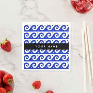 Greek Meander Key, Wave Key, Blauw, Jouw naam Servet