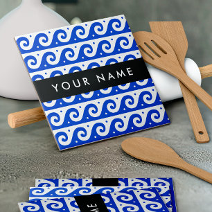 Greek Meander Key, Wave Key, Blauw, Jouw naam Tegeltje