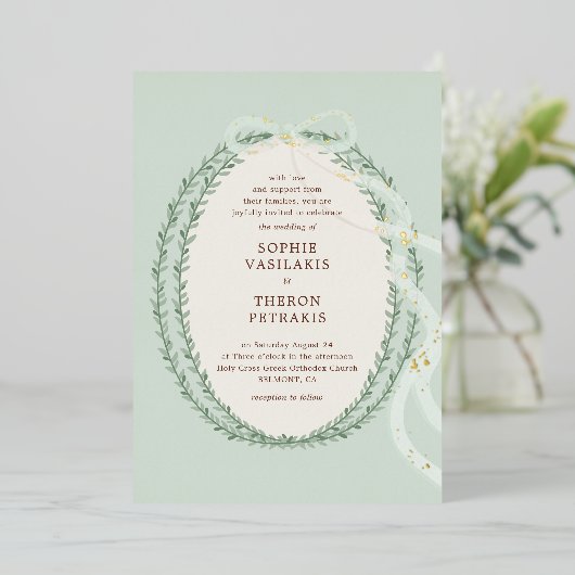 Greek Stefana Folie Uitnodiging (Staand Voorkant)