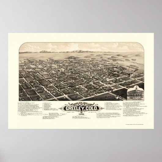 Greeley, CO Panoramic Map - 1882 Poster (Voorkant)