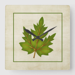 Green 2 Leaf Herfst Season Thormed Square Clock Vierkante Klok