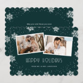 Green 2 Photo Newlywed Happy Holidays Card Feestdagenkaart (Voorkant / Achterkant)