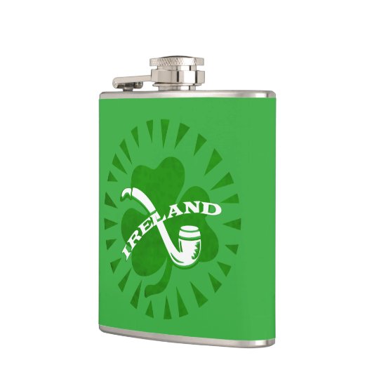 Green 3 Leaf Shamrock Pipe and Irland Text Heupfles (Links)