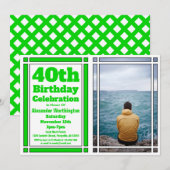 Green 40th Photo Birthday Invitation Kaart (Voorkant / Achterkant)