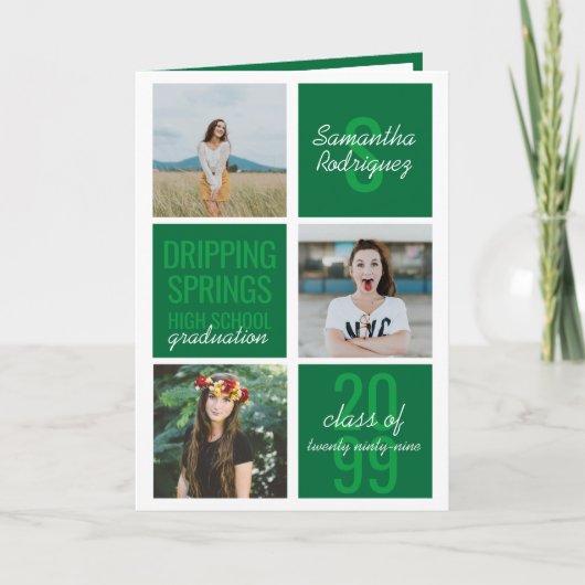 Green 4-Photo Fun Boxes Graduation Invitation (Devant)
