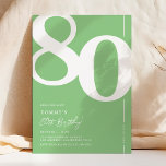 Green 80th Birthday Party Invitation<br><div class="desc">Invitations tendance vertes à 80ème anniversaire avec le numéro '80' dans une grande police serif audacieuse,  et un modèle invitation moderne facile à personnaliser.</div>