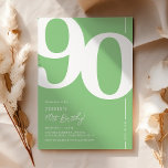 Green 90th Birthday Party Invitation<br><div class="desc">Invitations tendance à la fête du 90ème anniversaire vert avec le numéro '90' dans une grande police serif audacieuse,  et un modèle invitation moderne facile à personnaliser.</div>