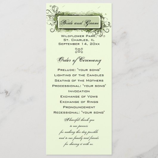 Green Abstract Floral Wedding Programme Programma (Voorkant)
