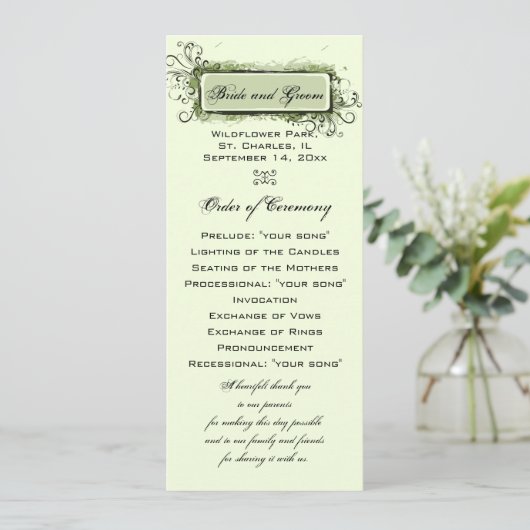 Green Abstract Floral Wedding Programme Programma (Staand voorkant)