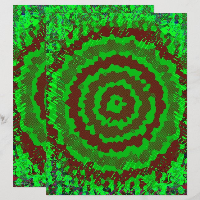 Green Abstract Flower Scrapbook Paper 2-Sided Page (Voorkant / Achterkant)