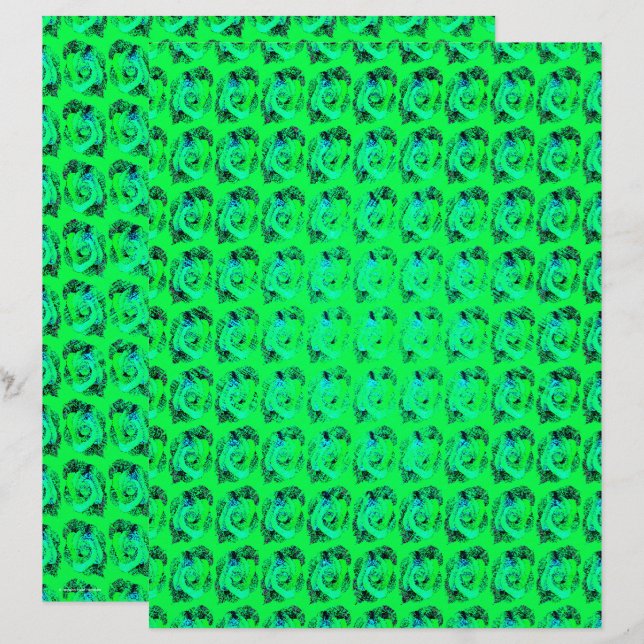 Green Abstract Roses Scrapbook Paper 2-Sided Page (Devant / Derrière)