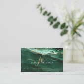 Green Agate Geode Monogram Gold Script Visitekaartje (Staand voorkant)