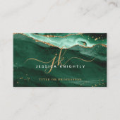 Green Agate Geode Monogram Gold Script Visitekaartje (Voorkant)