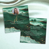 Green Agate Gold Glitter Script Foto Vierkante Visitekaartje