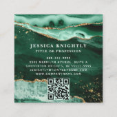 Green Agate Gold Glitter Script Monogram QR Vierkante Visitekaartje (Achterkant)