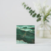 Green Agate Gold Glitter Script Monogram QR Vierkante Visitekaartje (Staand voorkant)
