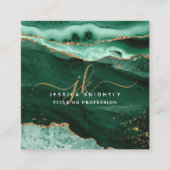 Green Agate Gold Glitter Script Monogram QR Vierkante Visitekaartje (Voorkant)