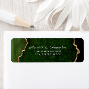 Green Agate Gold Glitter Wedding Return Address Etiket