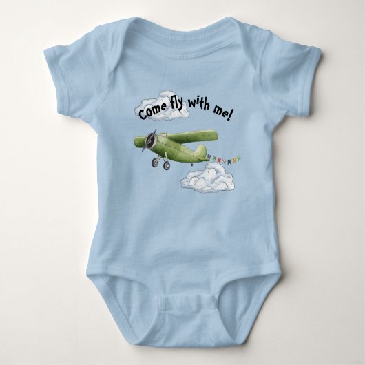 Green Airplane Boy Baby Bodysuit (Voorkant)
