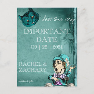 Green Alice in Wonderland Wedding Save the Date Briefkaart