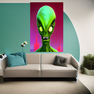 Green Alien   AI Art Poster