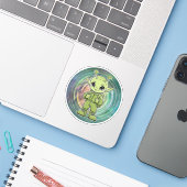 Green Alien Child Sticker (Laptop met iPhone)