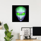 Green Alien Face Poster (Thuiskantoor)