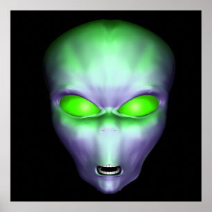Green Alien Face Poster