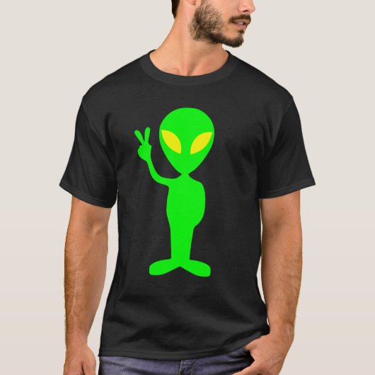 GREEN ALIEN FUNNY PEACE SIGN T-SHIRT T SHIRTS (Voorkant)