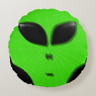 Green Alien Head Rond Kussen