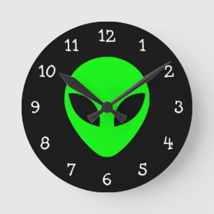 Green Alien Head Ronde Klok
