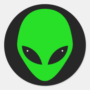 Green Alien Head Ronde Sticker