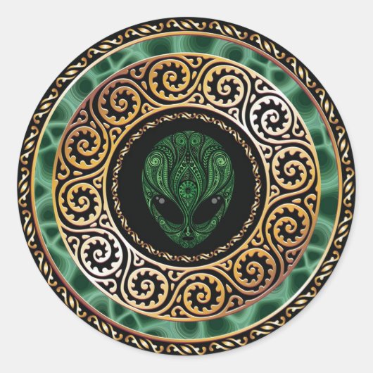 Green Alien Round Sticker (Voorkant)