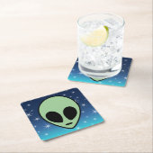 Green Alien Vierkante Kartonnen Onderzetter (Insitu)