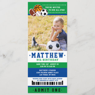 Green All Star Sport Ticket Birthday Foto Kaart