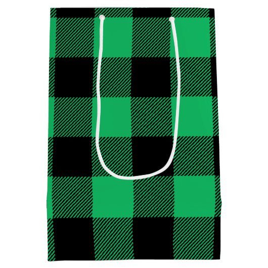 Green and Black Buffalo Check Gingham Holiday Medium Cadeauzakje (Achterkant)