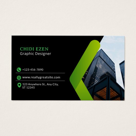Green and Black Minimalist Modern Business Card (Devant)