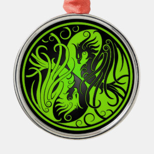 Green and Black Yin Yang Phoenix Metalen Ornament