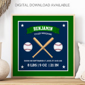 Green and Blue Baseball Bats and Balls Birth Stats Poster