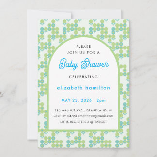 Green and Blue Dots Modern Baby Shower Invitation Kaart