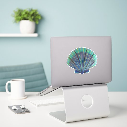 Green and Blue Scallop Shell Sticker (Laptop op bureau)