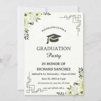green and cream floral graduation invitation kaart